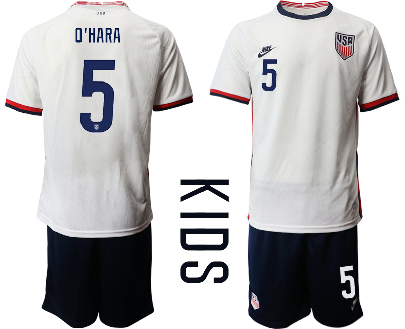Youth 2020-2021 Season National team United States home white #5 Soccer Jersey->united states jersey->Soccer Country Jersey